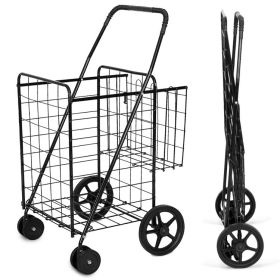 Folding Shopping Cart with Swiveling Wheels and Dual Storage Baskets