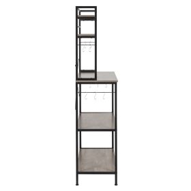 5-Tier Kitchen Bakers Rack with 10 S-Shaped Hooks, Industrial Microwave Oven Stand, Free Standing Kitchen Utility Cart Storage Shelf Organizer (Rustic