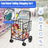 Folding Shopping Cart with Swiveling Wheels and Dual Storage Baskets