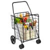 Folding Shopping Cart with Swiveling Wheels and Dual Storage Baskets