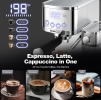 1350W Semi-Automatic Espresso Machine 20Bar (ULKA) High Pressure Pump Extract 1 / 2 Cappuccino or Latte ESE POD Capsule Filter and Steam Bar 1.8L Wate