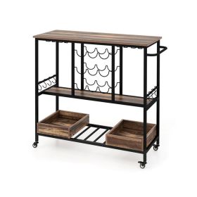 Dinning Supplies Bar Cart on Wheels with Hook & Glass Racks (Type: Kitchen Supplies, Color: Brown)